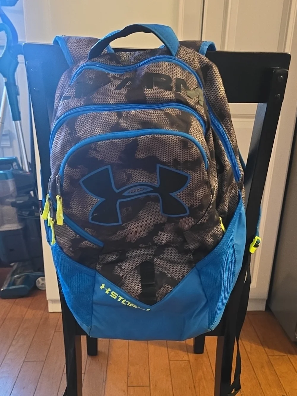 Under Armour Blue and Black Camo  Backpack with Neon Accents